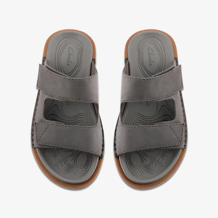 Litton Strap Dark Grey Leather Men Clarks Sandals and Flip Flops