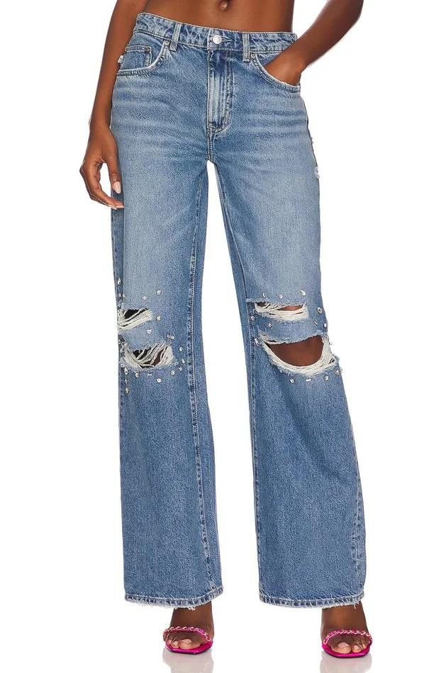 Lovers and Friends Denim Women Kade Low Rise Extra Wide Leg Boulevard Embellish