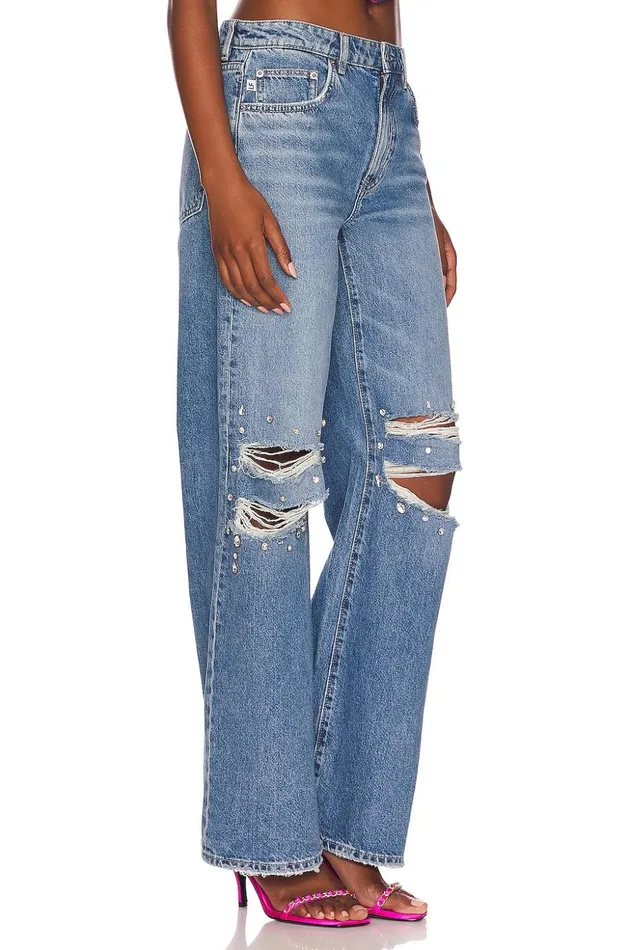 Lovers and Friends Denim Women Kade Low Rise Extra Wide Leg Boulevard Embellish Lovers and Friends Denim Women Kade Low Rise Extra Wide Leg Boulevard Embellish