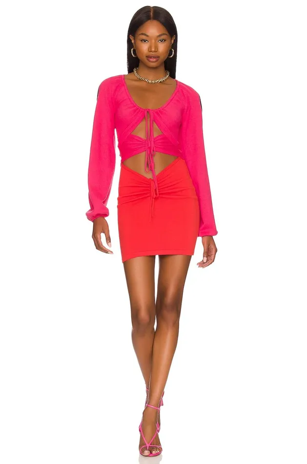 Lovers and Friends Dresses Women Zowie Drawcord Mini Dress Orange and Magenta