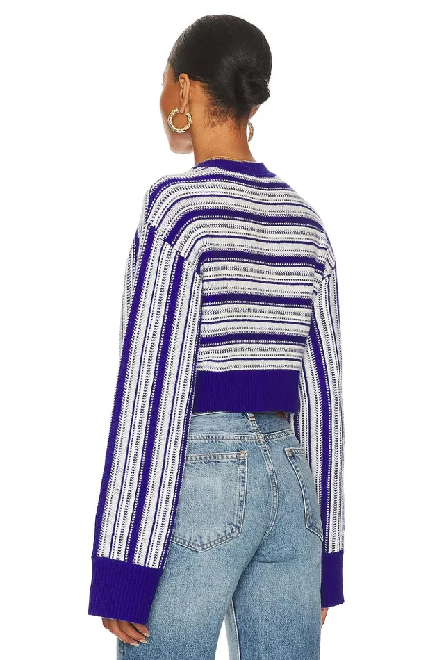 Lovers and Friends Sweaters and Knits Women Kairi Cropped Stripe Crew Royal Blue and Ivory Lovers and Friends Sweaters and Knits Women Kairi Cropped Stripe Crew Royal Blue and Ivory