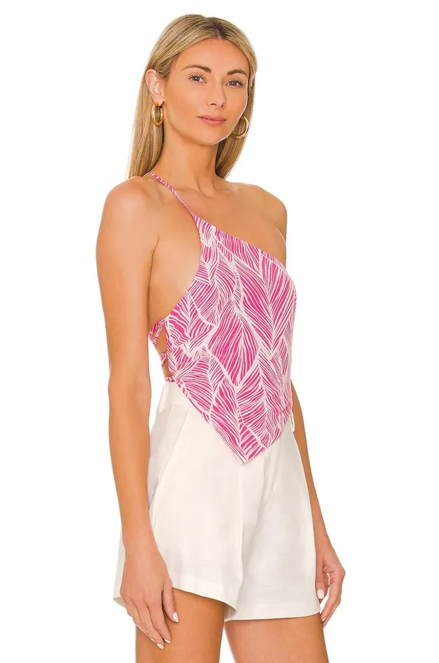 Lovers and Friends Tops Women Makena Top Fuchsia Leaf Print Lovers and Friends Tops Women Makena Top Fuchsia Leaf Print