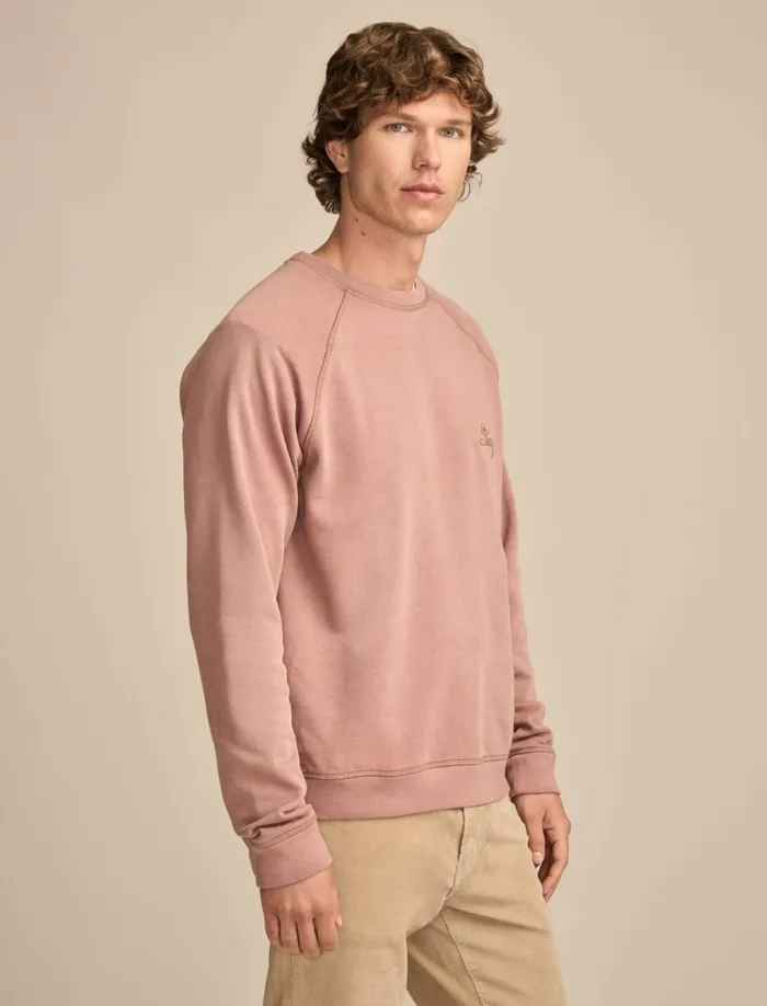 Lucky Brand Activewear Men Fleece Logo Raglan Crew Cognac