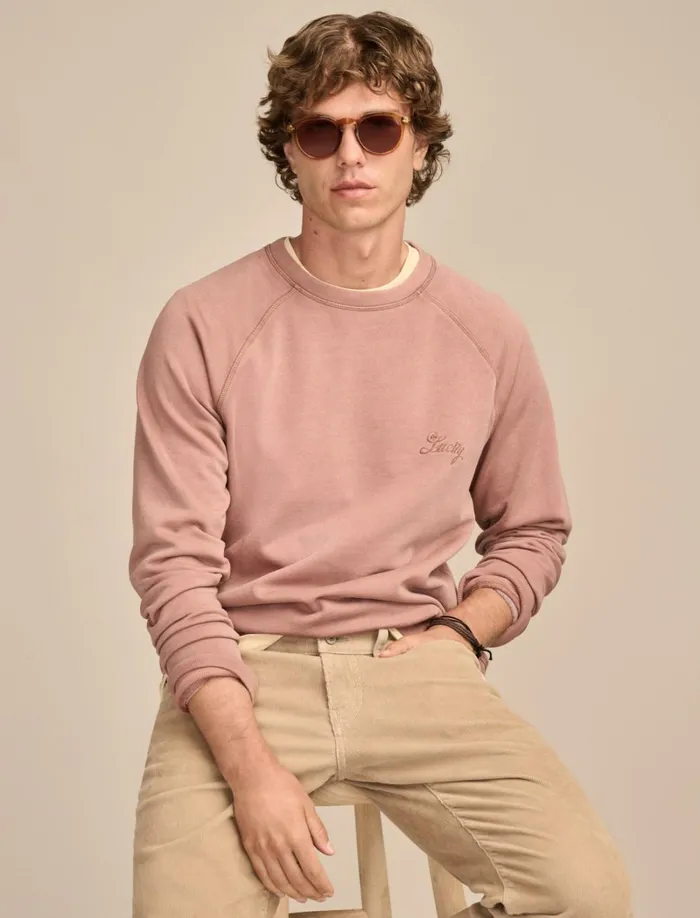 Lucky Brand Activewear Men Fleece Logo Raglan Crew Cognac
