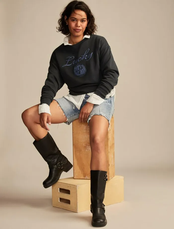 Lucky Brand Activewear Women Lucky Logo Crew Neck Dark Shadow