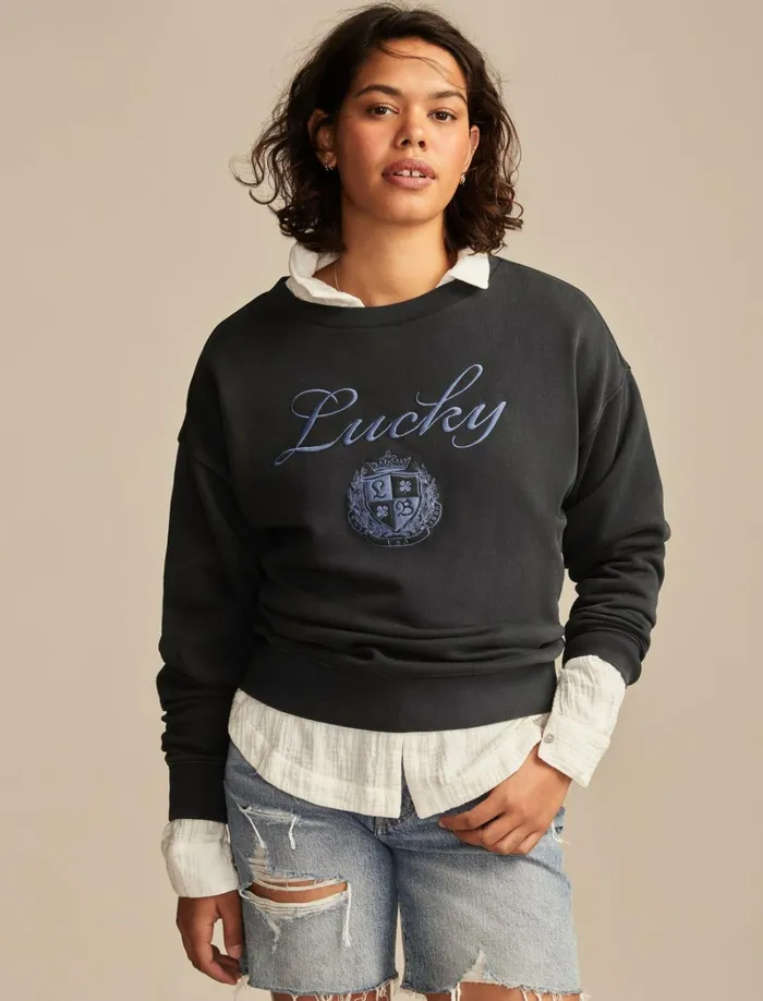 Lucky Brand Activewear Women Lucky Logo Crew Neck Dark Shadow