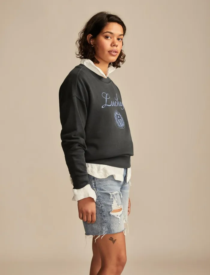 Lucky Brand Activewear Women Lucky Logo Crew Neck Dark Shadow