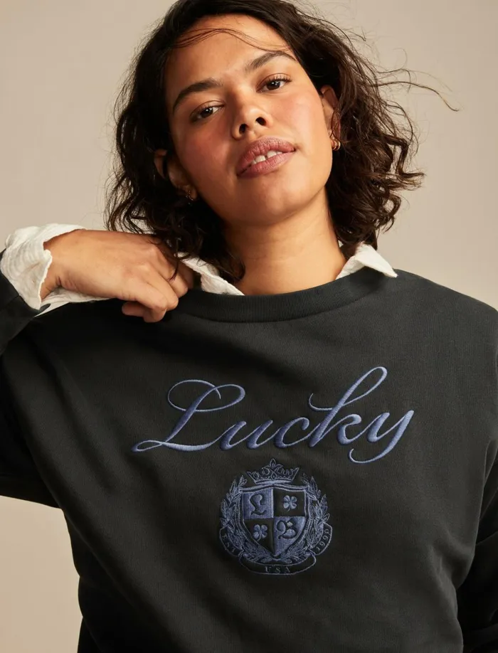 Lucky Brand Activewear Women Lucky Logo Crew Neck Dark Shadow