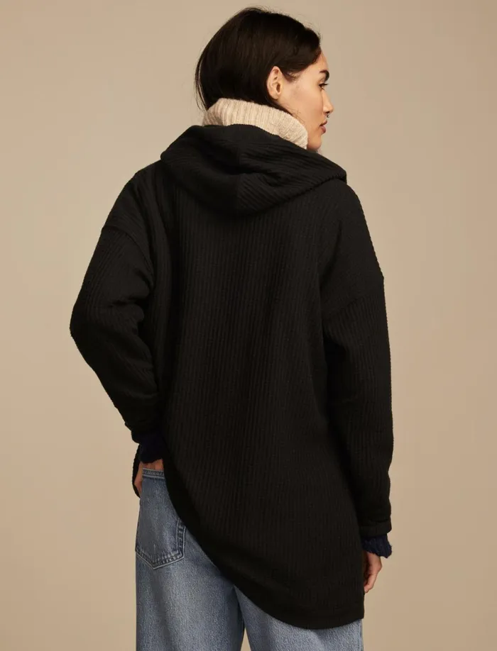 Lucky Brand Activewear Women Waffle Knit Shawl Hoodie Jet Black