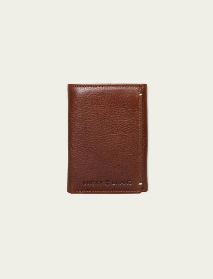 Lucky Brand Bags and Wallets Men Smooth Leather Trifold Wallet Dark Brown