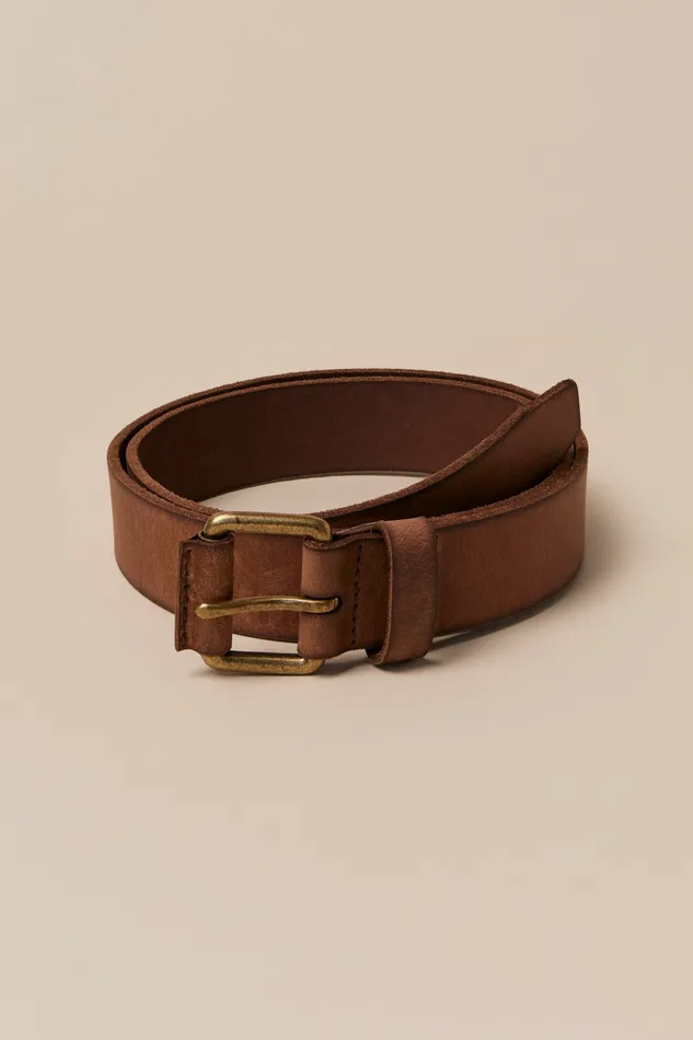 Lucky Brand Belts Men Covered Roller Buckle Leather Belt Dark Brown