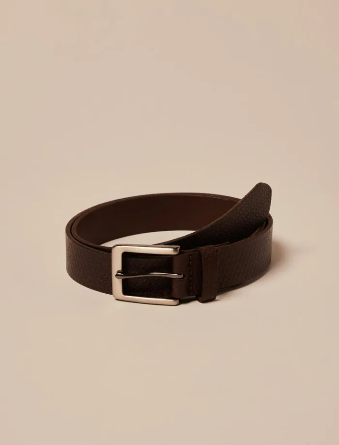Lucky Brand Belts Men Textured Leather Belt Dark Brown