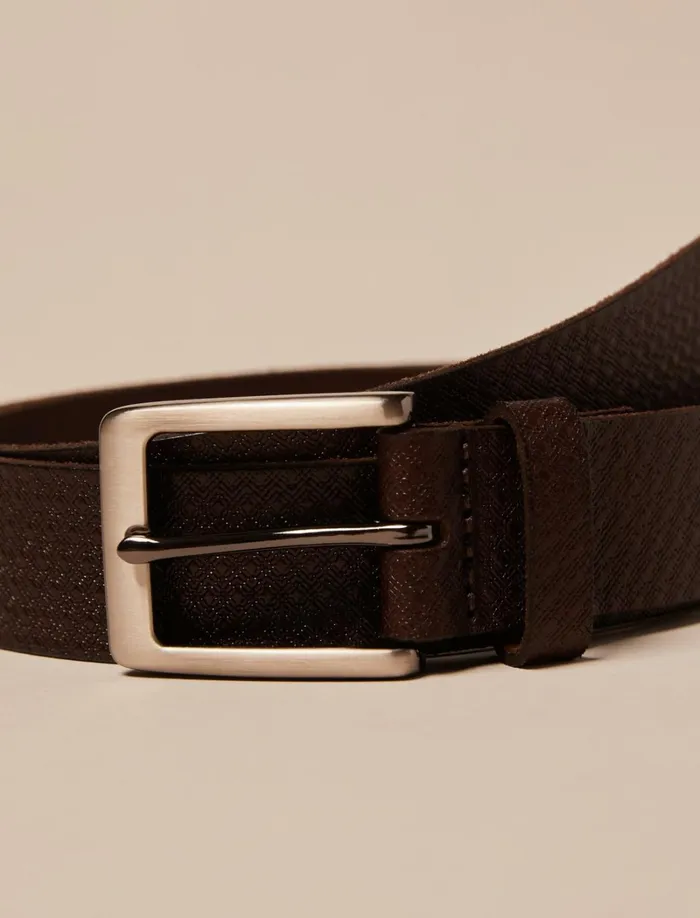 Lucky Brand Belts Men Textured Leather Belt Dark Brown