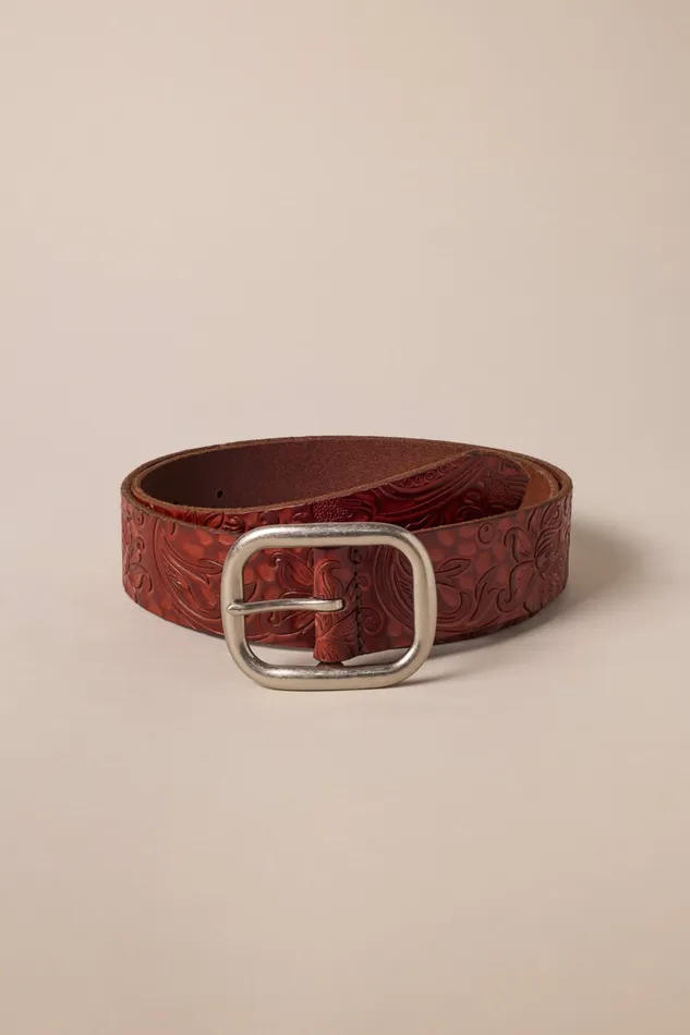 Lucky Brand Belts Women Floral Western Leather Belt 231 Tan