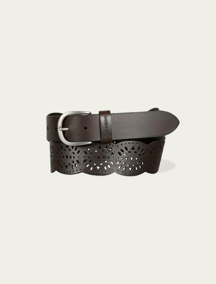 Lucky Brand Belts Women Tapered Perforated Leather Belt Dark Brown