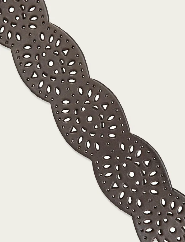 Lucky Brand Belts Women Tapered Perforated Leather Belt Dark Brown