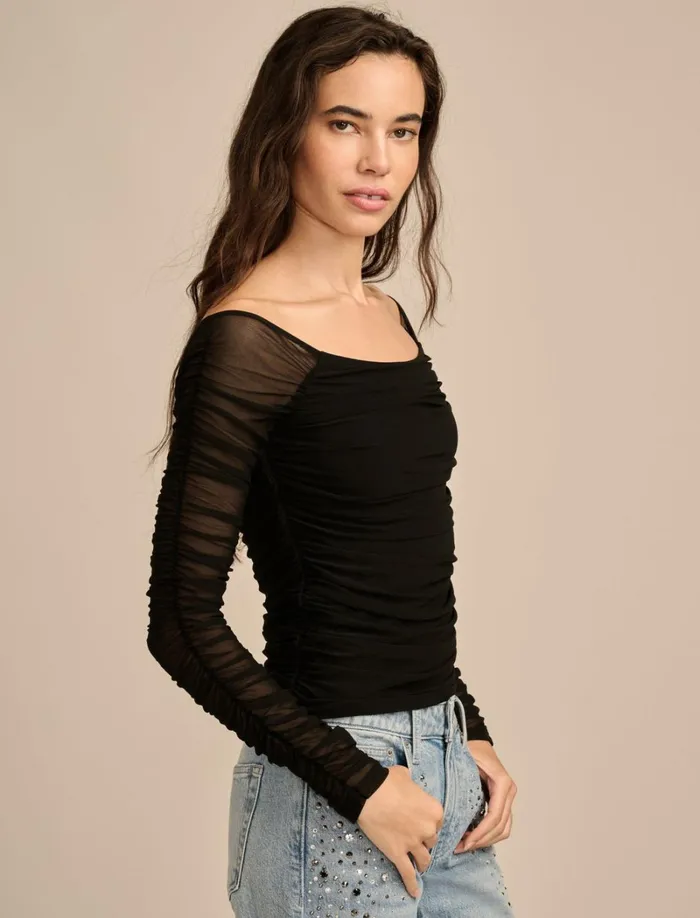 Lucky Brand Blouses Women Off The Shoulder Ruched Top Jet Black