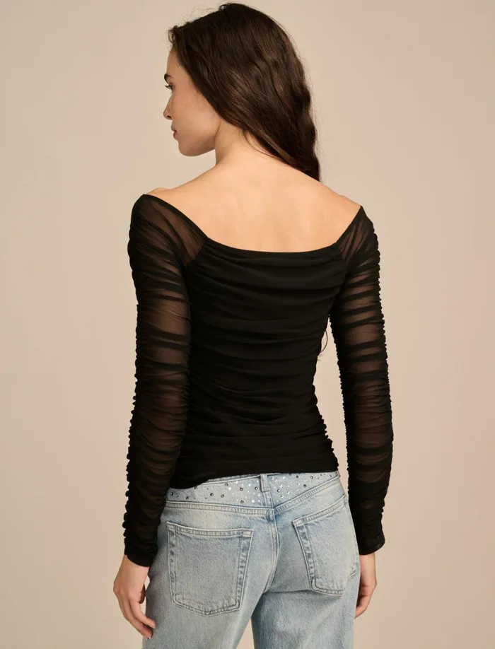 Lucky Brand Blouses Women Off The Shoulder Ruched Top Jet Black