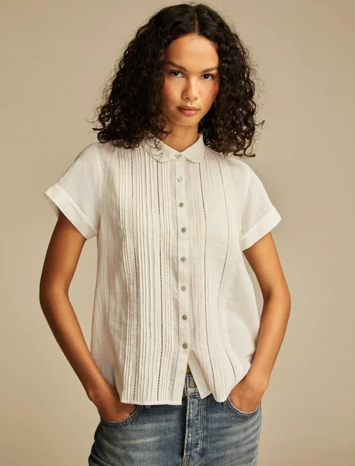 Lucky Brand Blouses Women Pintuck Peter Pan Blouse Bright White