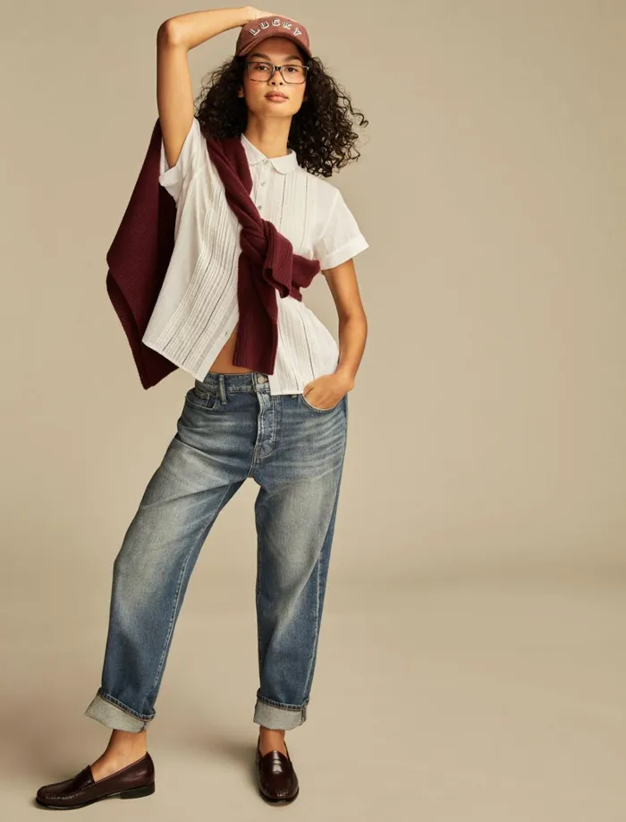 Lucky Brand Blouses Women Pintuck Peter Pan Blouse Bright White