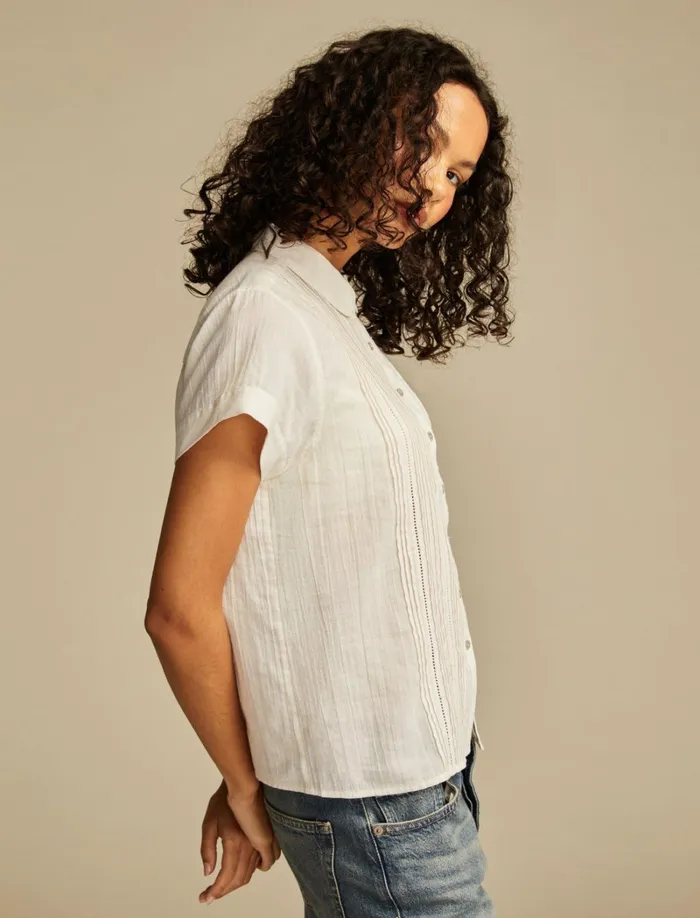 Lucky Brand Blouses Women Pintuck Peter Pan Blouse Bright White