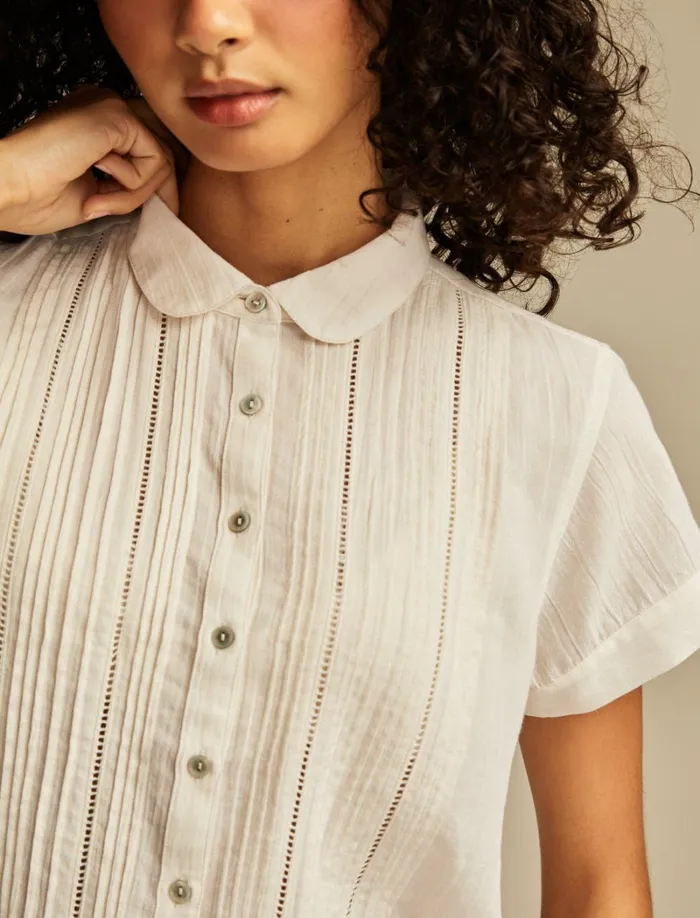Lucky Brand Blouses Women Pintuck Peter Pan Blouse Bright White
