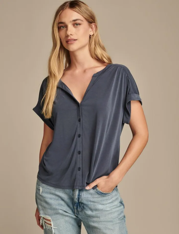 Lucky Brand Blouses Women Sandwash Button Front Top Blue Nights