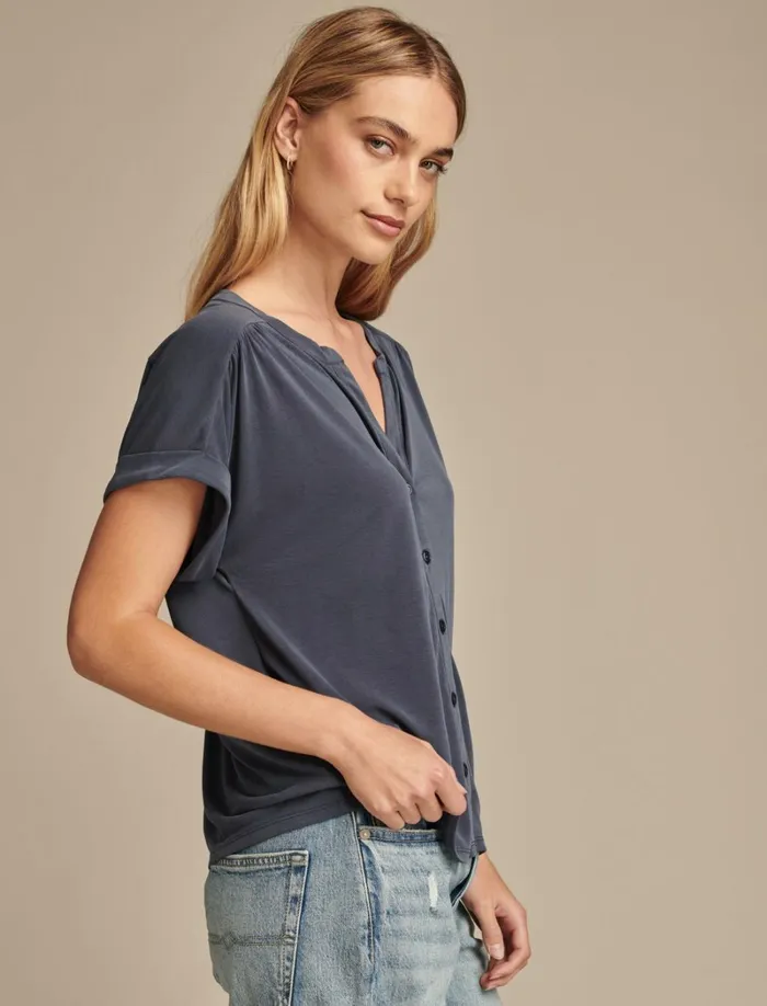 Lucky Brand Blouses Women Sandwash Button Front Top Blue Nights
