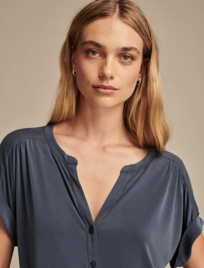 Lucky Brand Blouses Women Sandwash Button Front Top Blue Nights