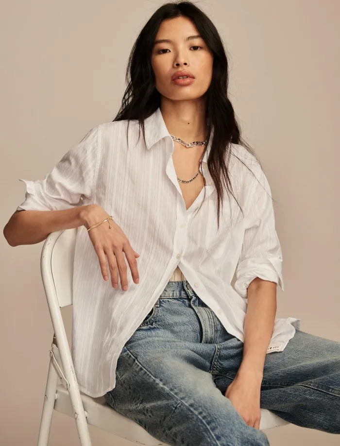 Lucky Brand Blouses Women The Boyfriend ButtonDown Shirt Bright White
