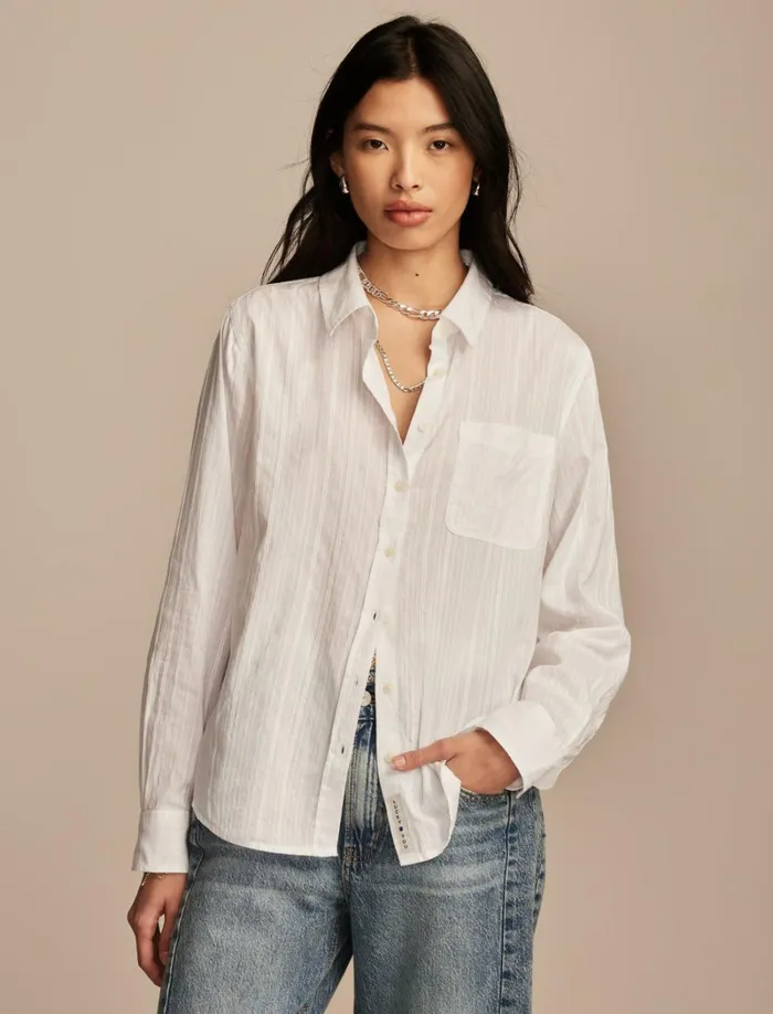Lucky Brand Blouses Women The Boyfriend ButtonDown Shirt Bright White