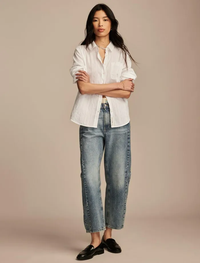 Lucky Brand Blouses Women The Boyfriend ButtonDown Shirt Bright White