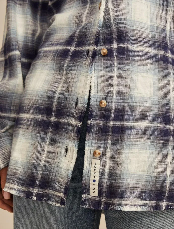 Lucky Brand Blouses Women Tunic Plaid Flannel Shirt Blue Plaid