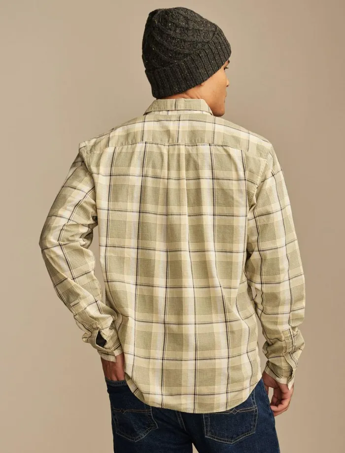 Lucky Brand ButtonDowns Men Plaid One Pocket Poplin Long Sleeve Shirt Yellow Plaid