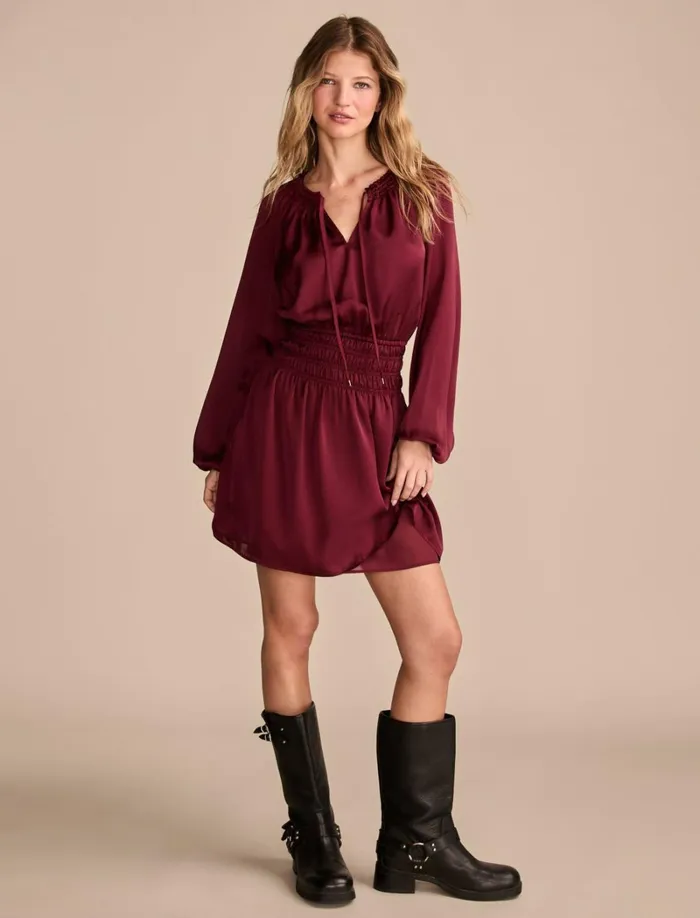 Lucky Brand Dresses Women Long Sleeve Satin Mini Dress Marsala