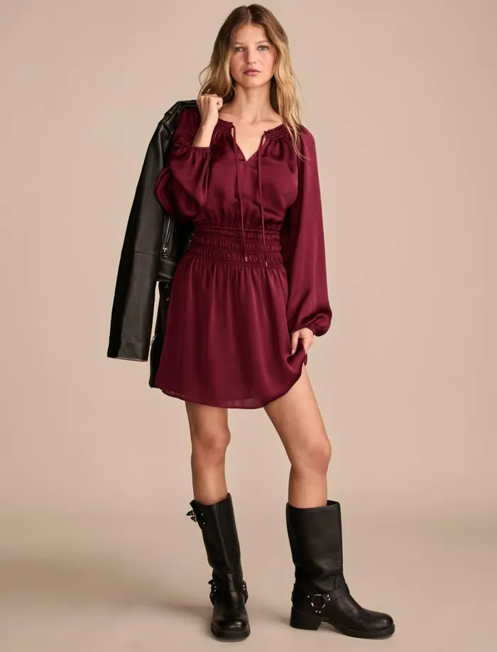 Lucky Brand Dresses Women Long Sleeve Satin Mini Dress Marsala