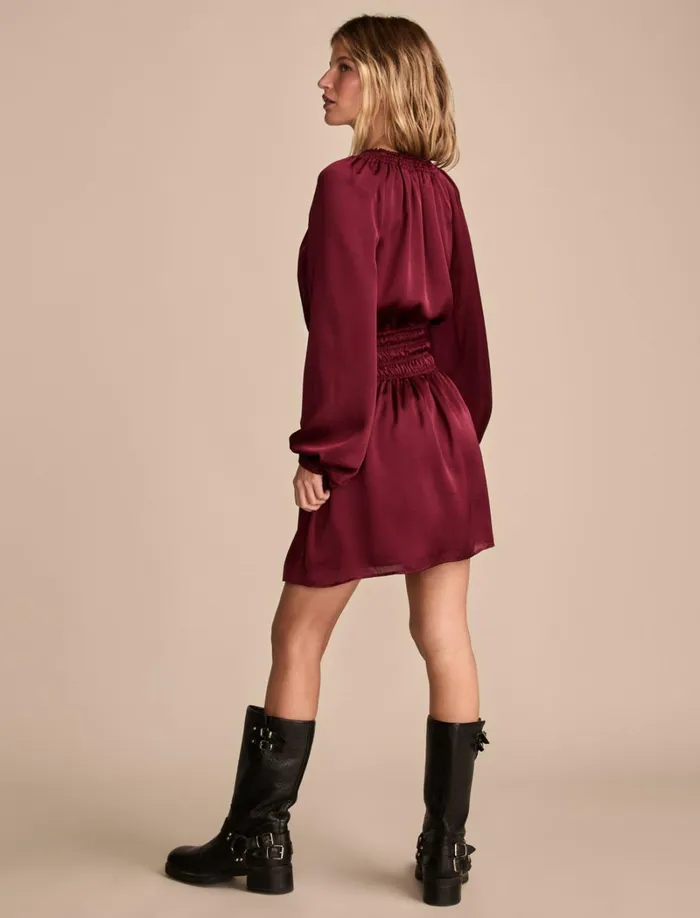 Lucky Brand Dresses Women Long Sleeve Satin Mini Dress Marsala