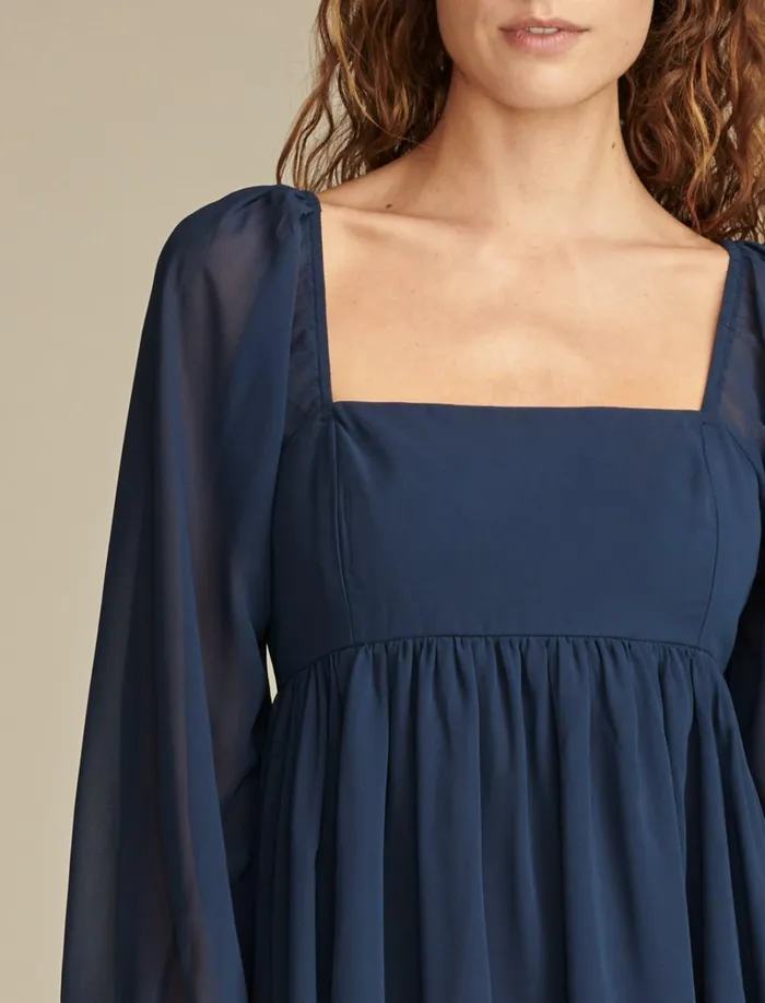 Lucky Brand Dresses Women Square Nk Long Slv Mini Mood Indigo