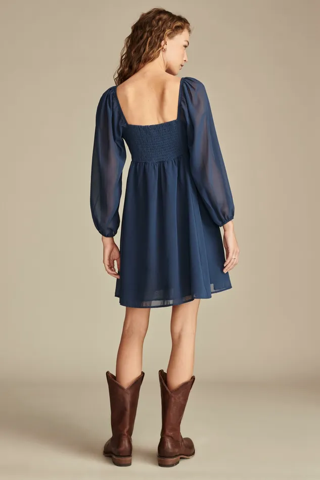 Lucky Brand Dresses Women Square Nk Long Slv Mini Mood Indigo