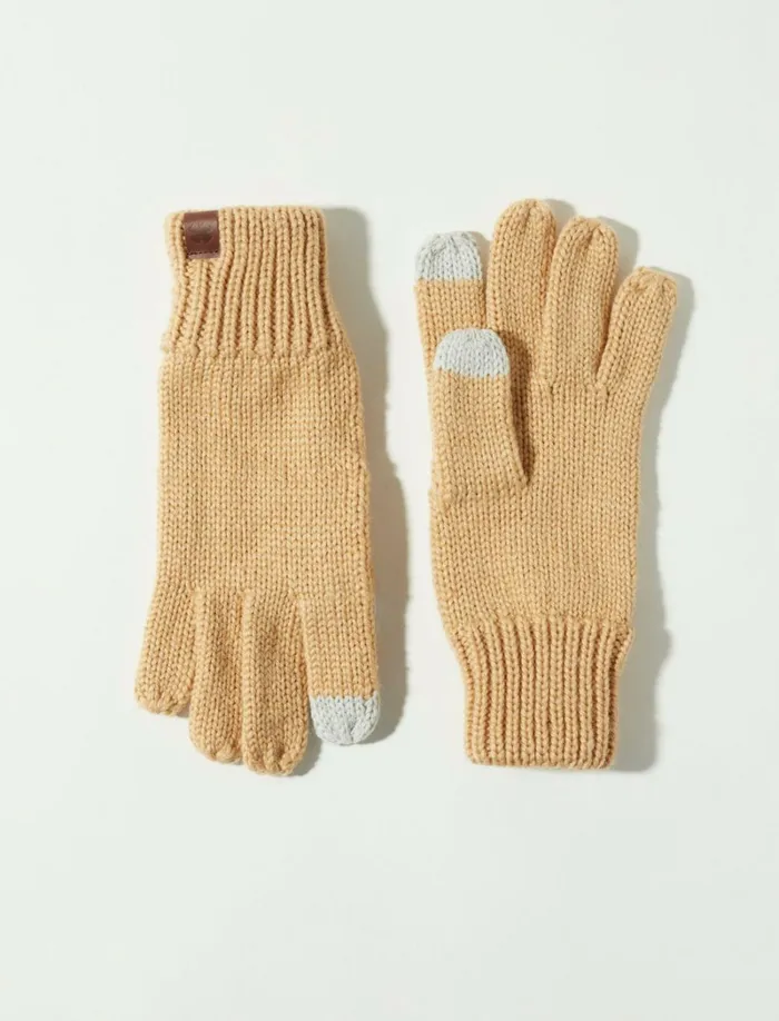 Lucky Brand Gloves Women Ribbed Wool Knit Texting Glove Medium Beige