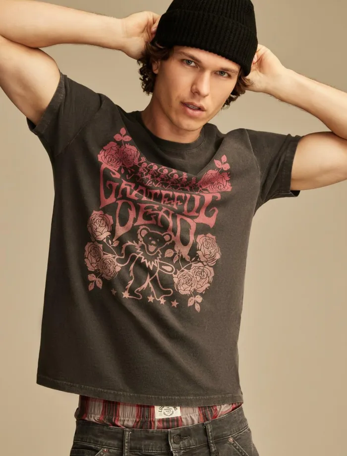 Lucky Brand Graphic Tees Men Grateful Dead Floral Jet Black