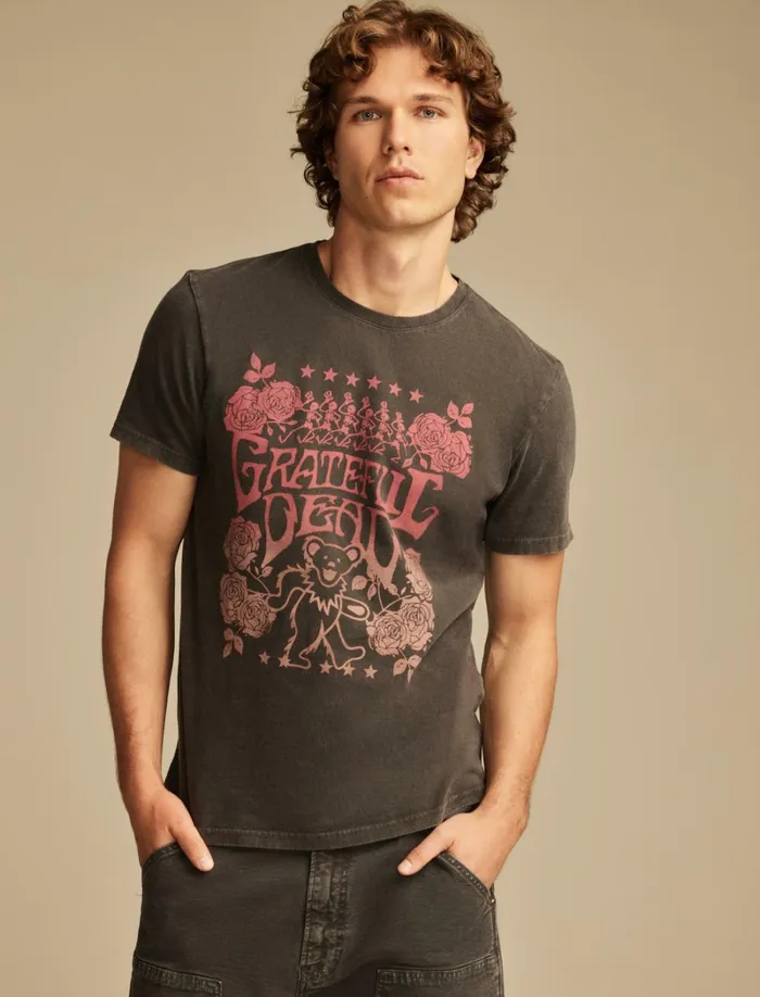 Lucky Brand Graphic Tees Men Grateful Dead Floral Jet Black