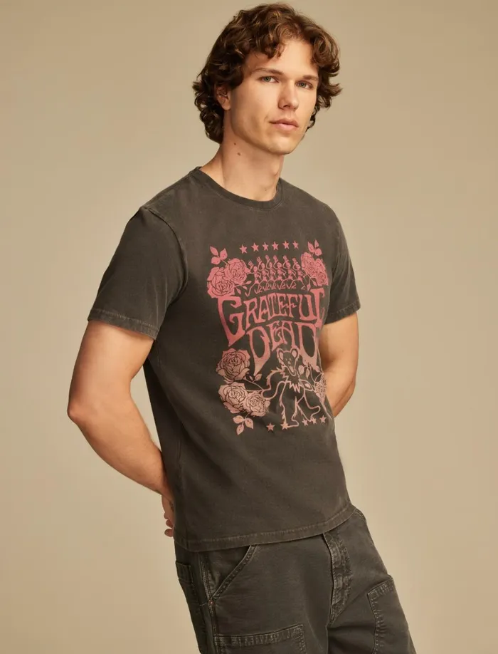 Lucky Brand Graphic Tees Men Grateful Dead Floral Jet Black