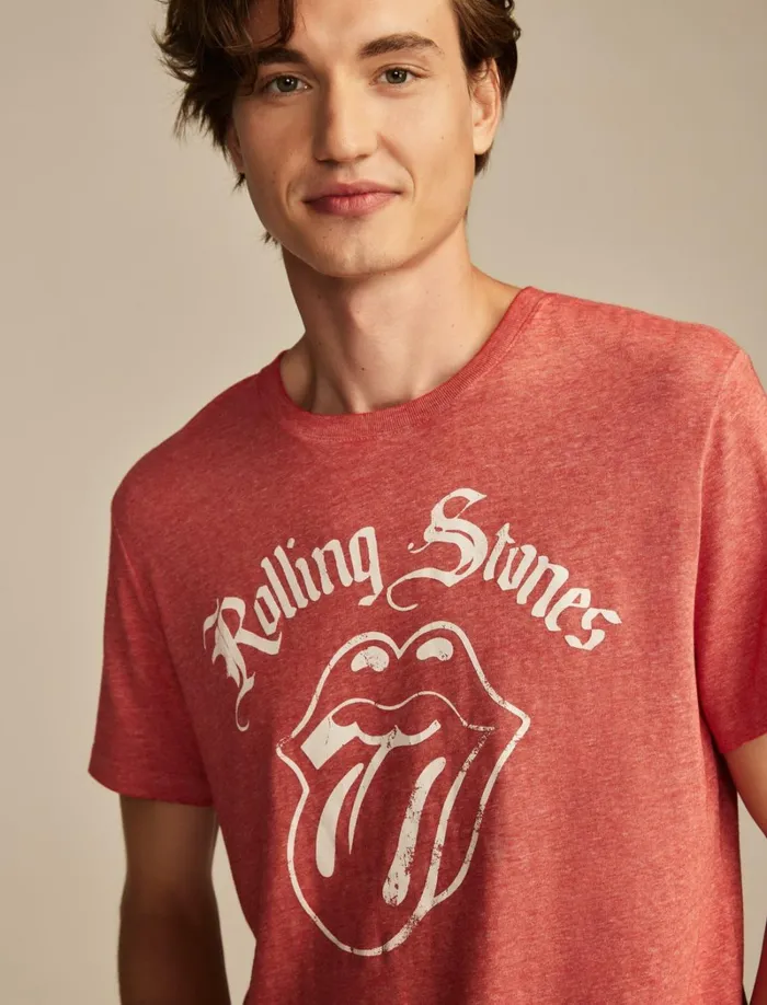 Lucky Brand Graphic Tees Men Rolling Stones Tongue Pompeian Red
