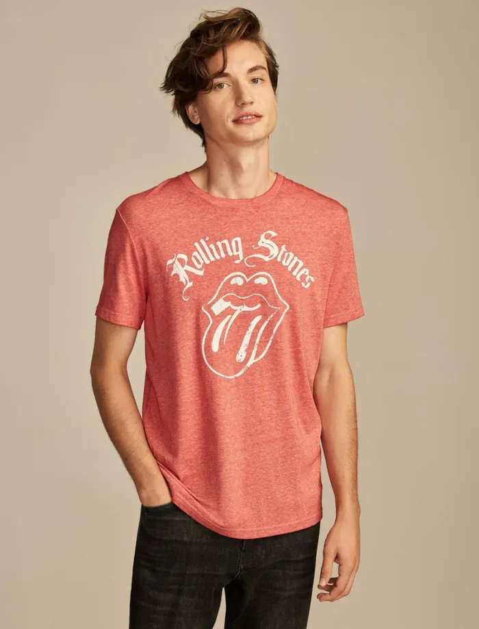 Lucky Brand Graphic Tees Men Rolling Stones Tongue Pompeian Red