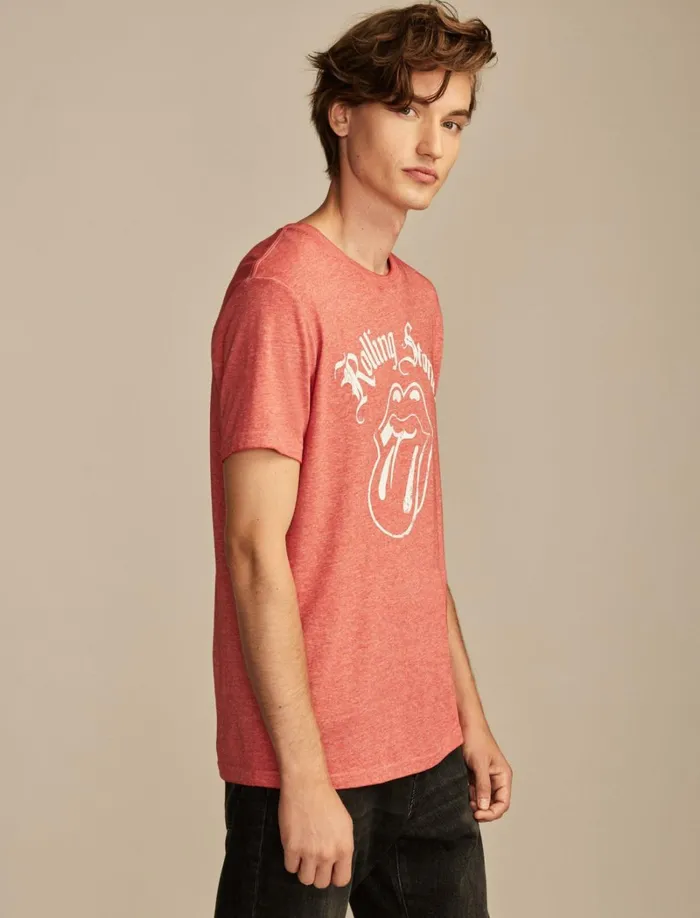 Lucky Brand Graphic Tees Men Rolling Stones Tongue Pompeian Red