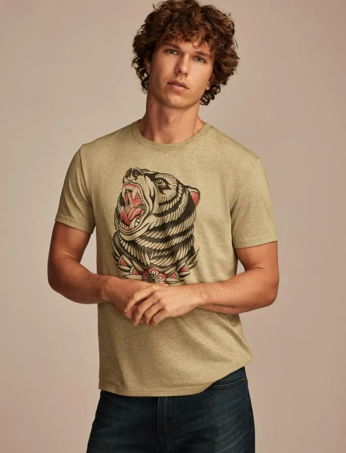 Lucky Brand Graphic Tees Men Tattoo Bear Capulet Olive