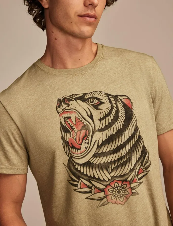 Lucky Brand Graphic Tees Men Tattoo Bear Capulet Olive