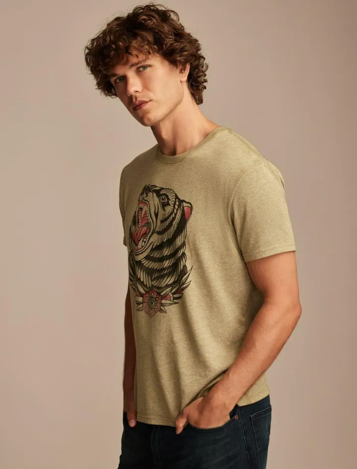 Lucky Brand Graphic Tees Men Tattoo Bear Capulet Olive