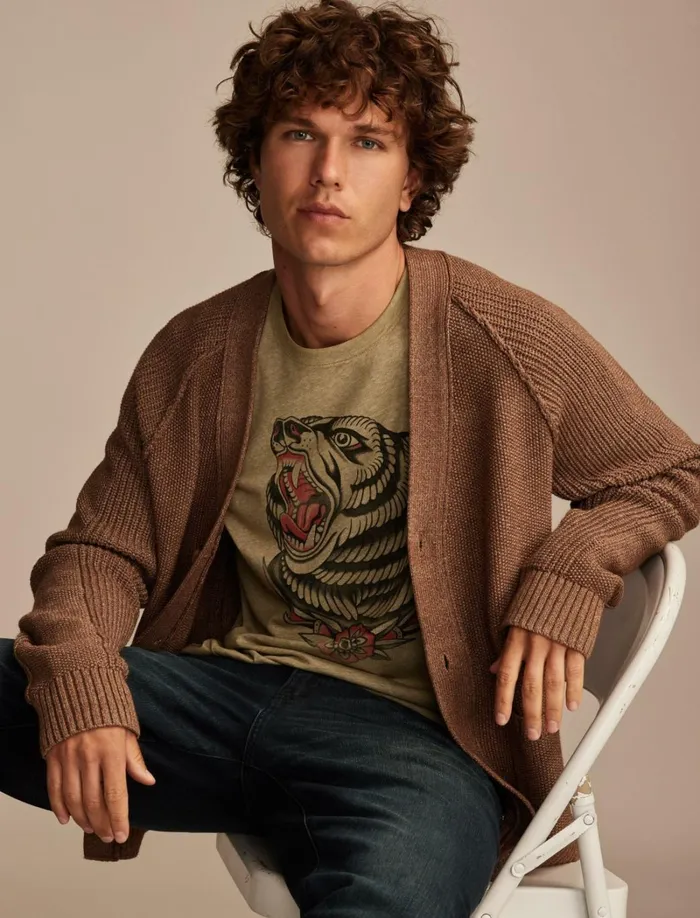 Lucky Brand Graphic Tees Men Tattoo Bear Capulet Olive
